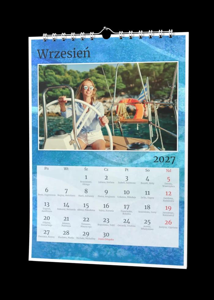 Fotokalendarz ścienny ze zdjęciem, szablon Bałtyk, biała spirala i zawieszka